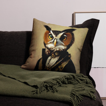 Elegant Grand Duke Owl - Coussin Steampunk Premium